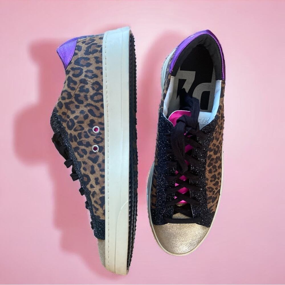 NEW P448 leopard print / glitter / neon pink sneakers